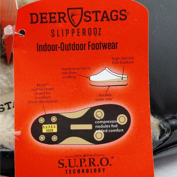 Deer Stags Slipperooz Black Faux Leather Slippers Mens 12M Indoor Outdoor Loafer - Picture 11 of 11